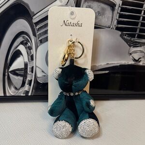 Natasha Couture Velvet Bear Keychain/Bagcharm with Rhinestone Accents